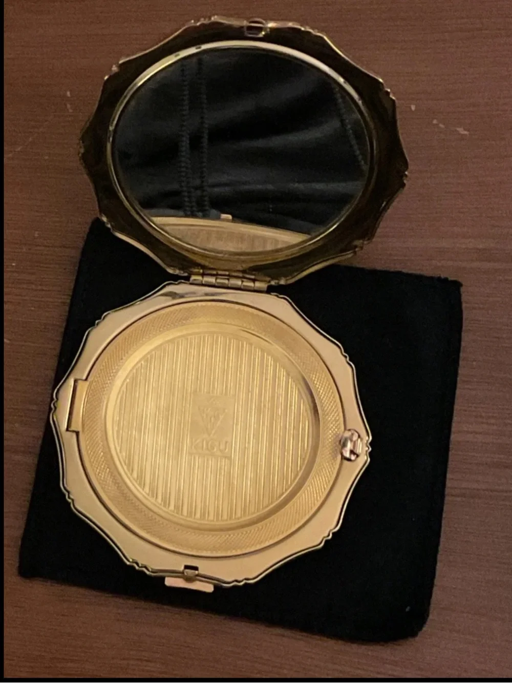 Vintage KIGU Gold Tone Mirror Compact W/ Sleeve England